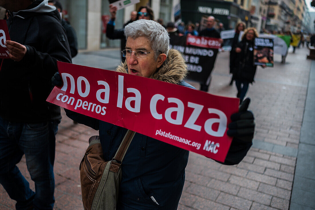 Thousands of people demonstrate in Spain to demand an end to hunting with dogs, Zaragoza, Spain