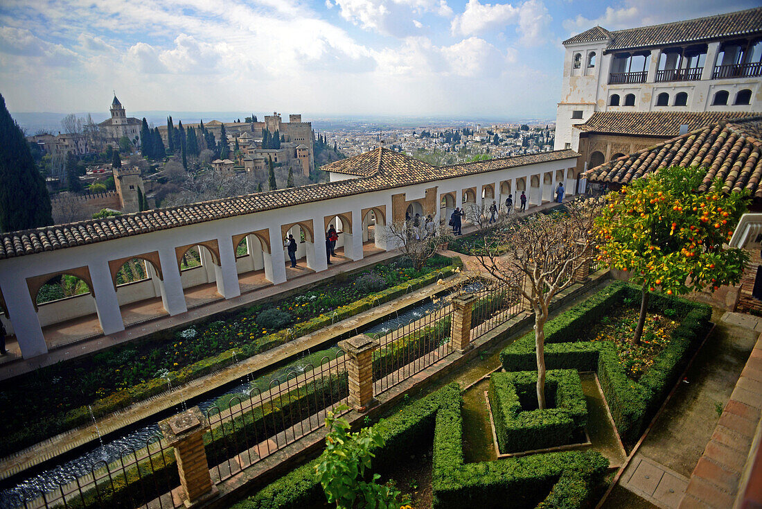 The Gardens of the Generalife in The Alhambra, palace and fortress complex located in Granada, Andalusia, Spain