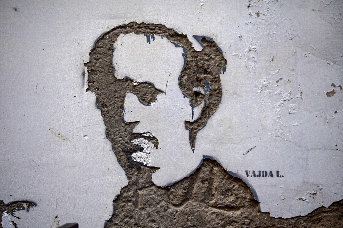 Street art portrait of artist Lajos Vajda, Szentendre, Hungary