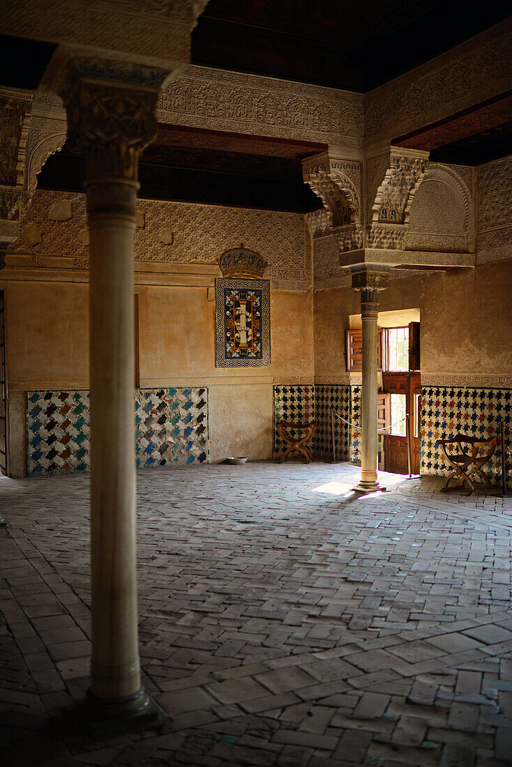 The Mexuar in Nasrid Palaces at The Alhambra, palace and fortress complex located in Granada, Andalusia, Spain