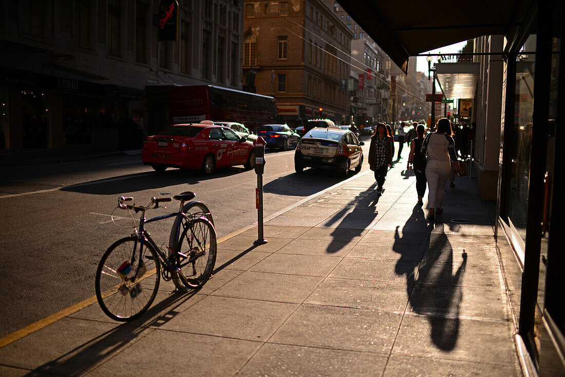Street of San Francisco at sunset, with a curious light that resembles and old picture.