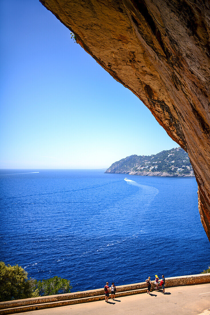 View of the Mediterranean sea from Caves of Artà (Coves d’Artà) in the municipality of Capdepera, in the Northeast of the island of Mallorca, Spain