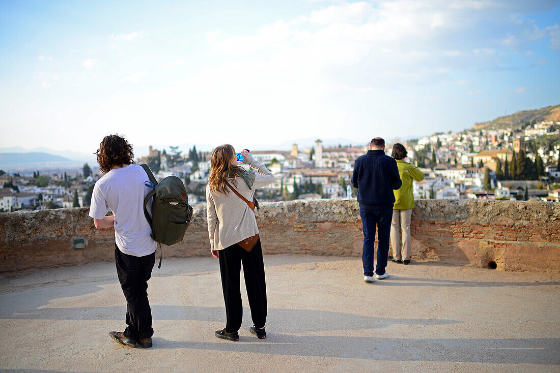 View of Granada from La Alcazaba at The Alhambra, palace and fortress complex located in Granada, Andalusia, Spain