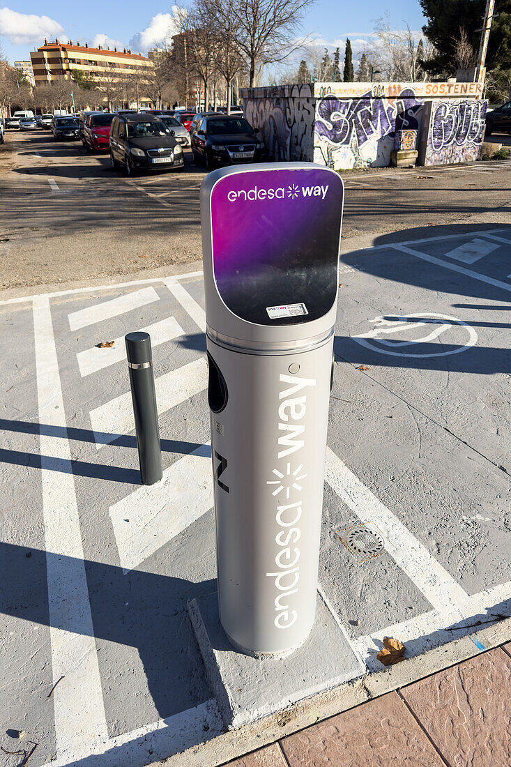 Electric car charging station, Zaragoza, Spain