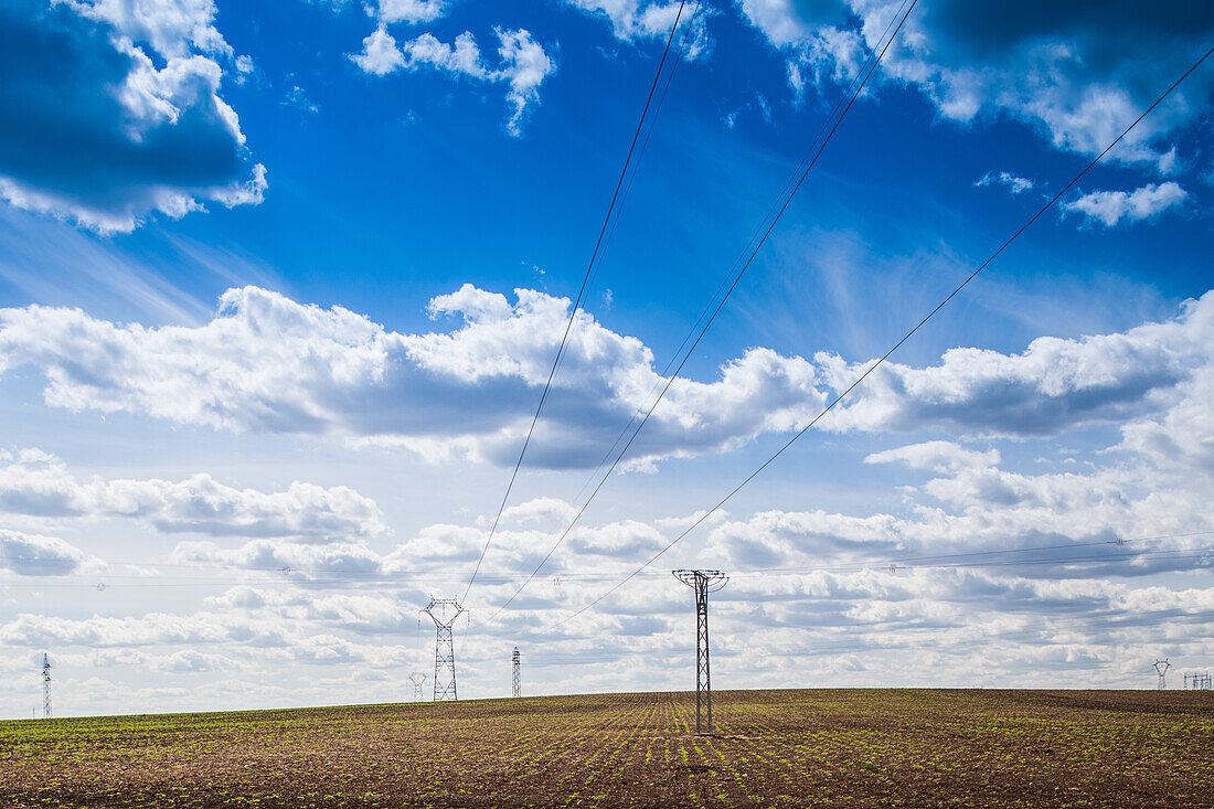 Power Lines Over Spanish Crop Field: A Confluence of Energy and Agriculture