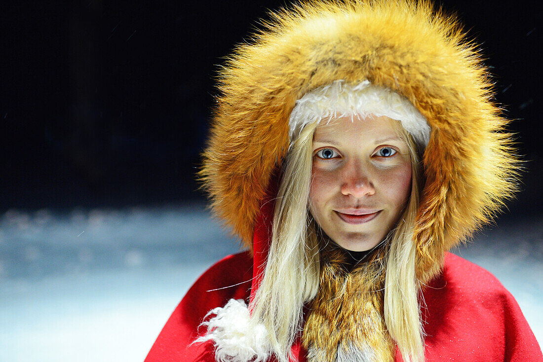 Cute blonde woman dressed as an elf. Lapland, Finland