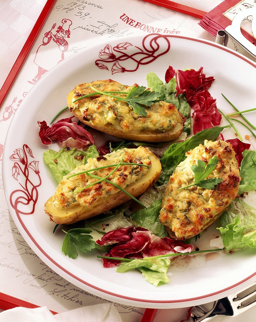 Potato gratin with gorgonzola on plate