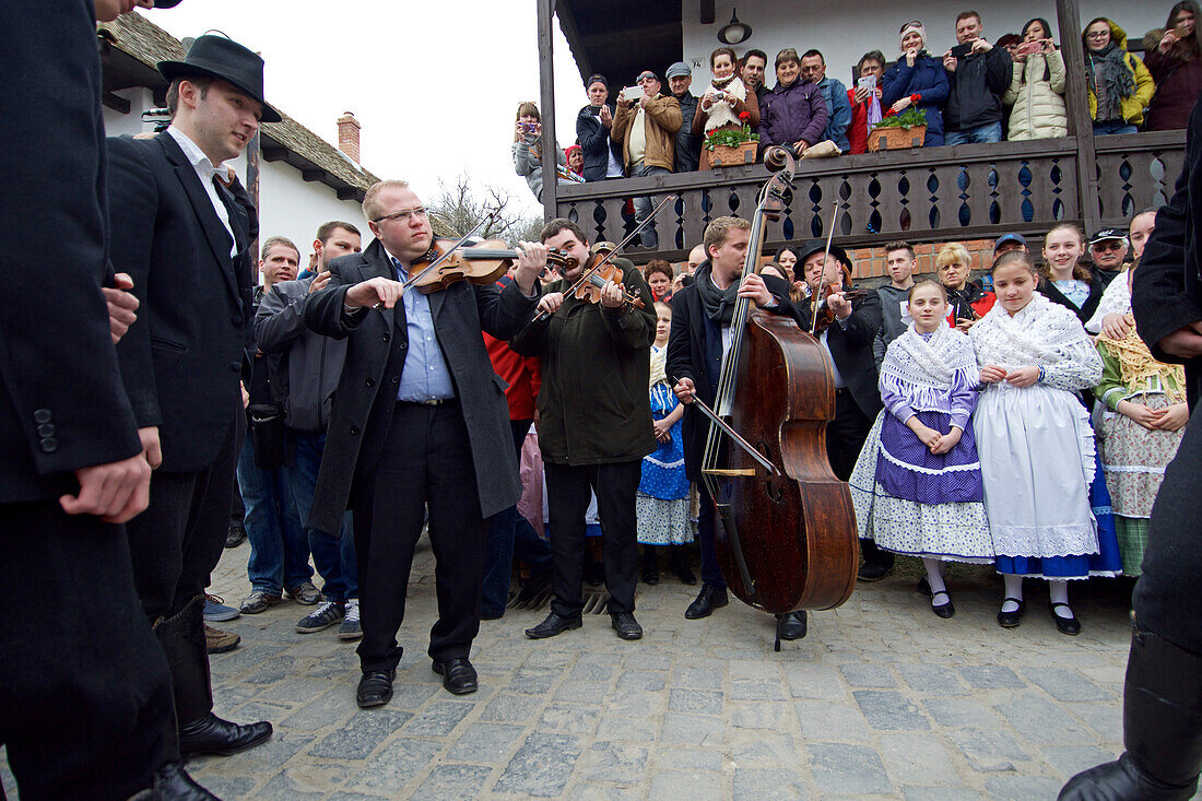 Traditional costumes and folk traditions at Easter Festival in Holl?k?, UNESCO World Heritage-listed village in the Cserh?t Hills of the Northern Uplands, Hungary.