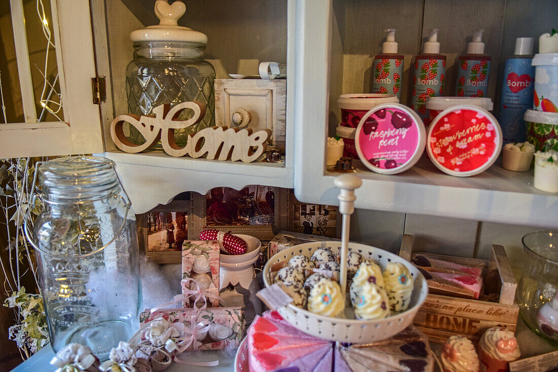 Interior of a beautiful and stylish crafts, food and souvenir shop in Szentendre, Hungary