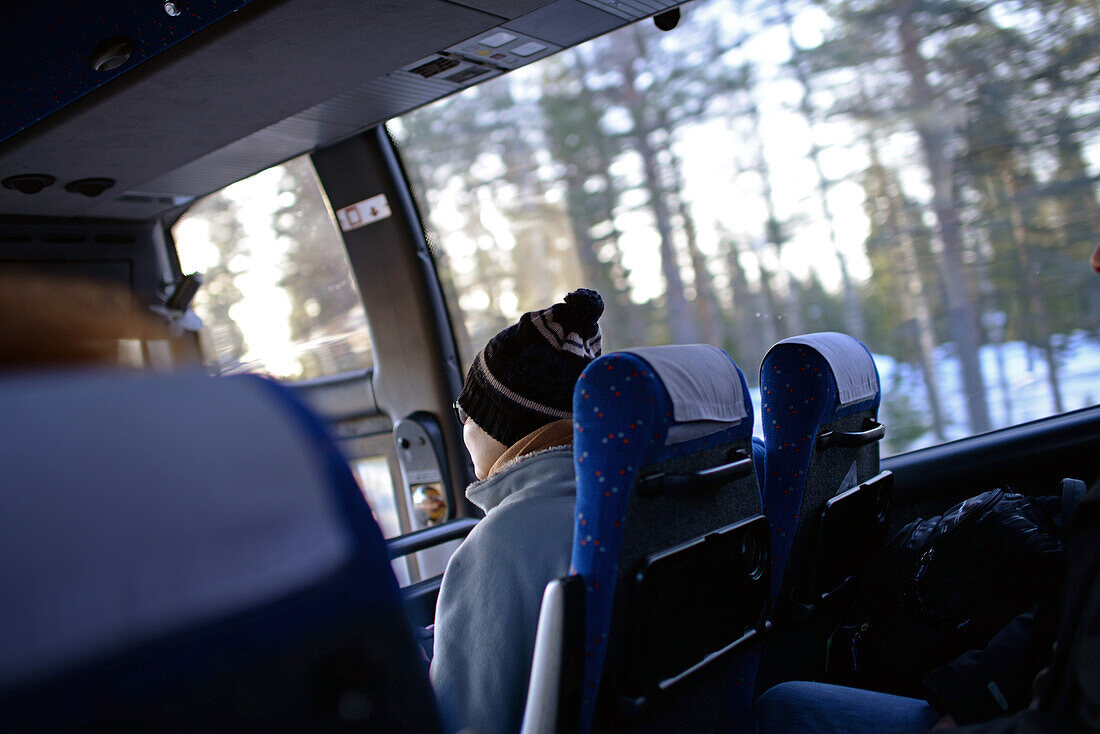Innenseite des Busses von Rovaniemi nach Inari, Lappland, Finnland
