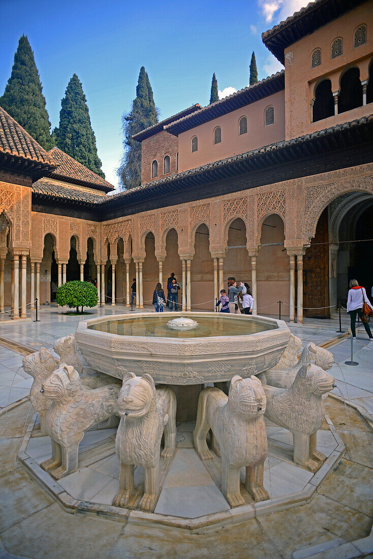 Palace of the Lions (Palacio de los Leones) at The Alhambra, palace and fortress complex located in Granada, Andalusia, Spain