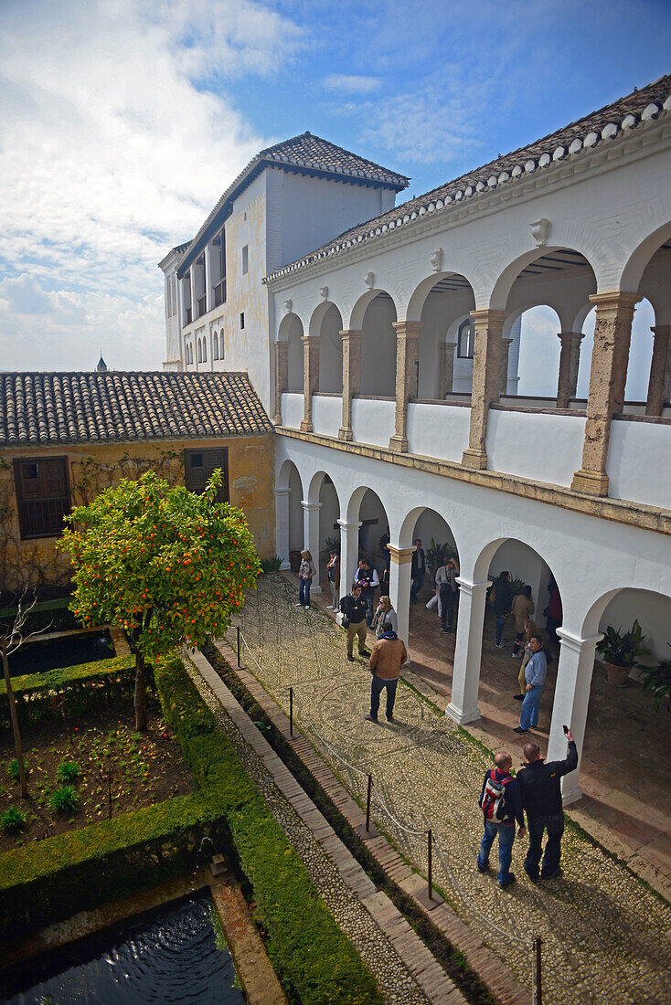 The Gardens of the Generalife in The Alhambra, palace and fortress complex located in Granada, Andalusia, Spain