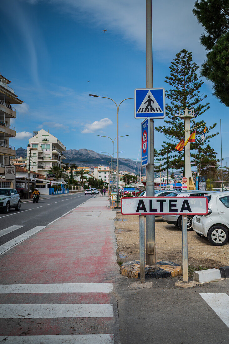 Ortsschild von Altea, Alicante, Spanien