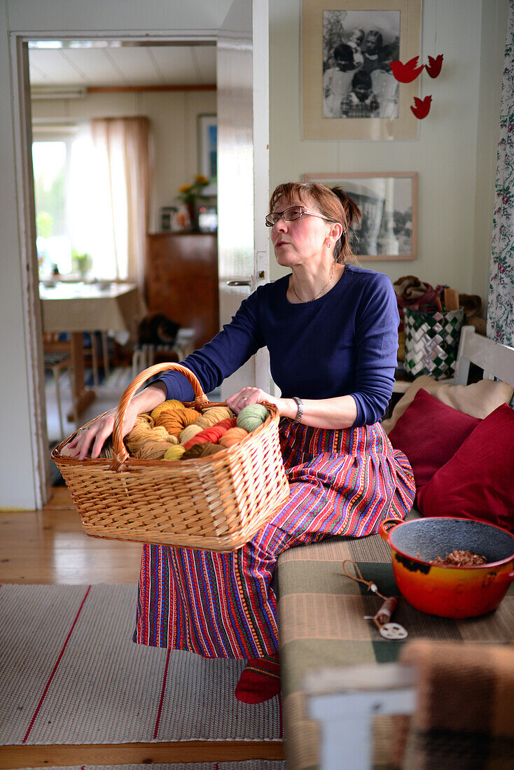 Traditional S?mi arts and crafts. Inside the home of Tuula Airamo, a S?mi descendant, and Reindeer farmer, by Muttus Lake. Inari, Lapland, Finland