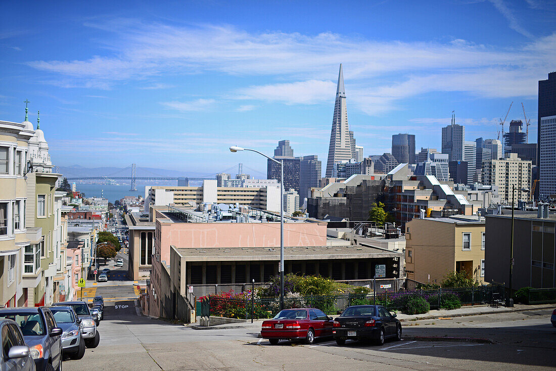 Blick von oben auf die Gebäude des Financial District, San Francisco