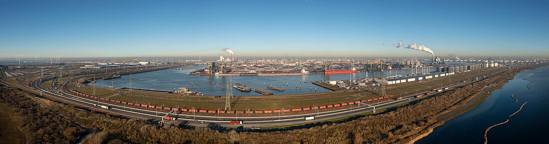 Netherlands, Aerial view of port of Rotterdam