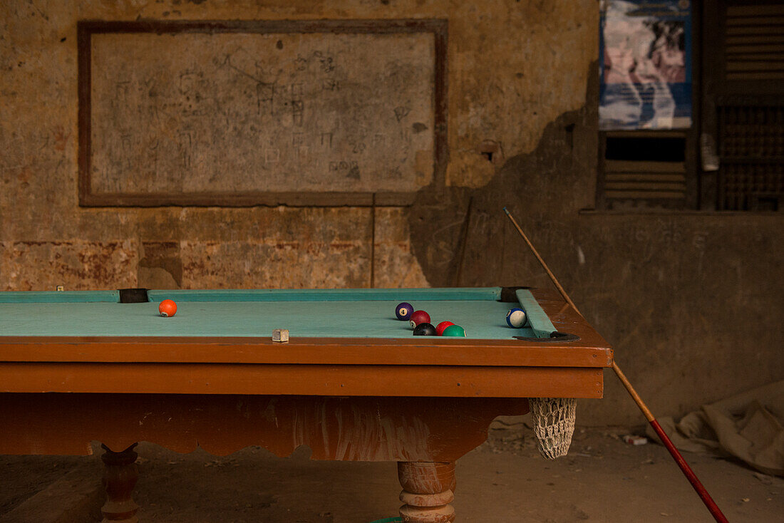 Cambodia, Battambang, Old pool table