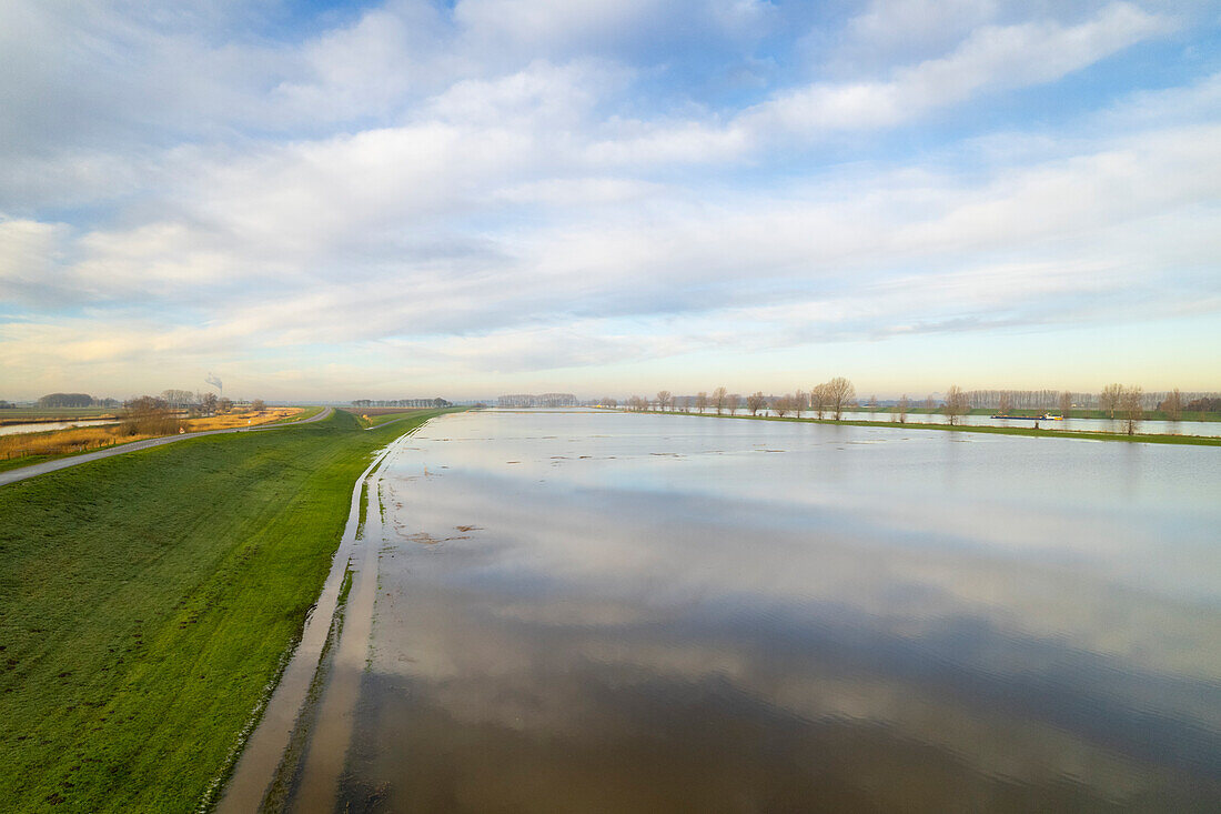 Wet polder landscape after extreme rainfall