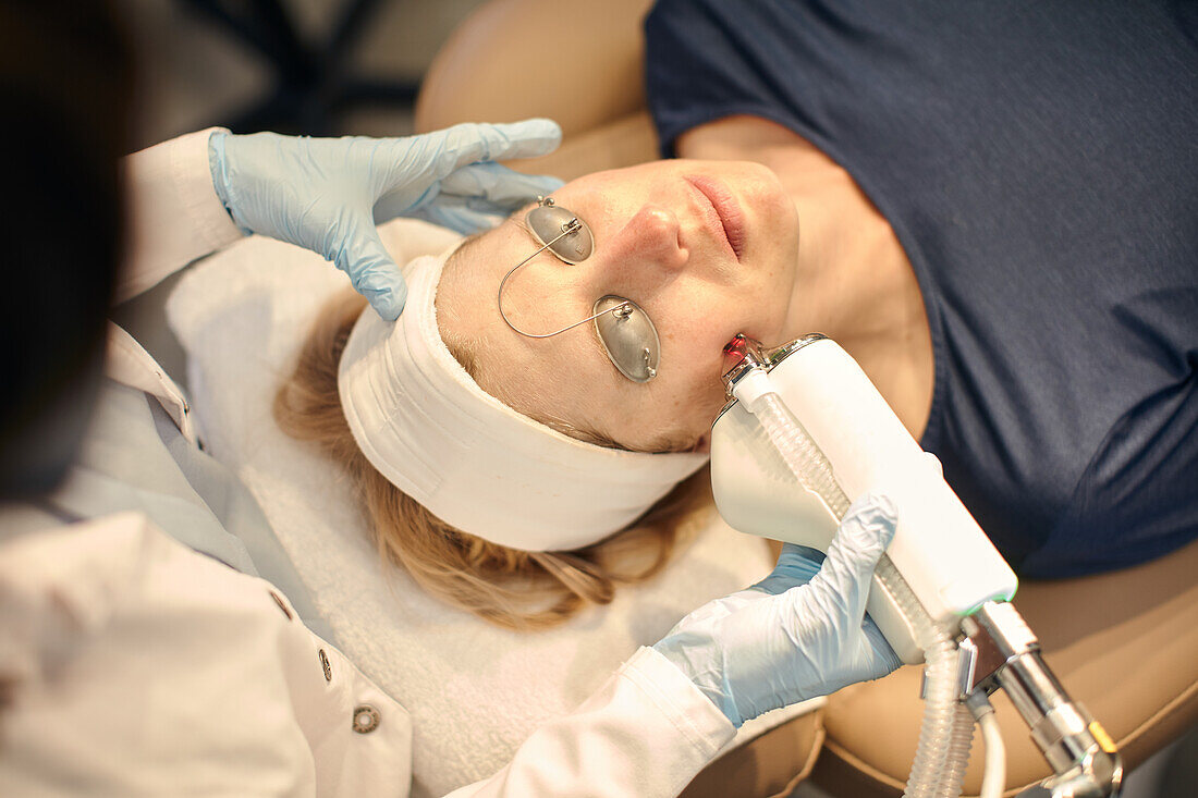Close-up of woman having IPL Therapy (Intense Pulsed Light)