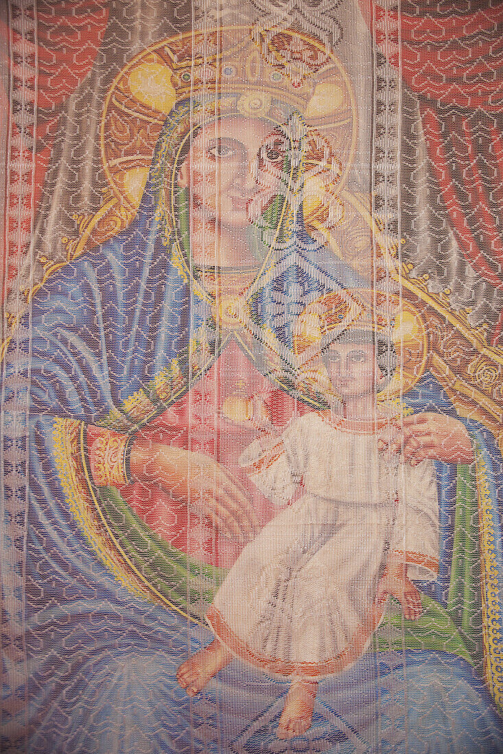 Painting Of Mary And Jesus Behind Net Screen, St Mary Of Zion Cathedral; Axum, Tigray Region, Ethiopia