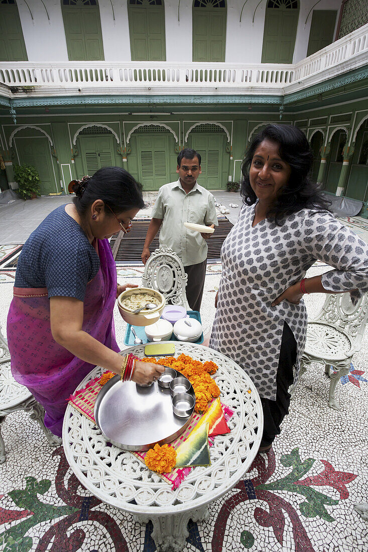 Lunch Being Served In An Old Haveli; Hyderabad, Andhra Pradesh, India