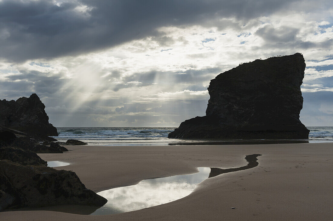 Beach At Bedruthan Steps; Cornwall, England