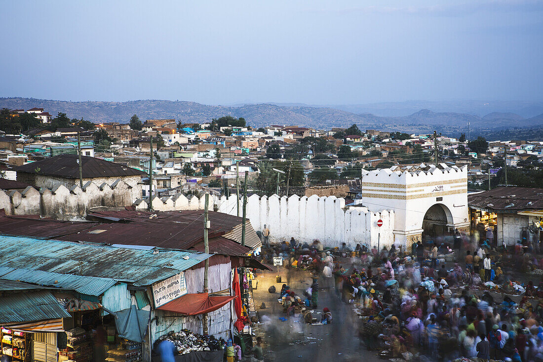 Street Scene Around The Old City Of Harar In Eastern Ethiopia; Harar, Ethiopia