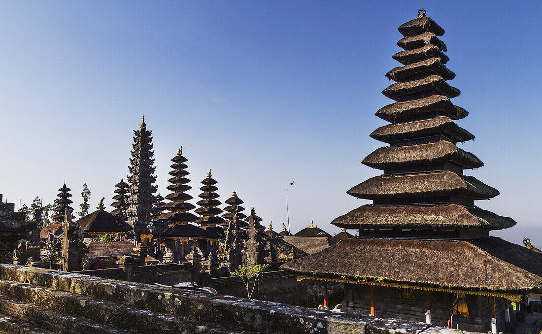 Classical Tiered Thatched-Roofs Merus (Towers) In The Mother Temple Of Besakih, Bali, Indonesia