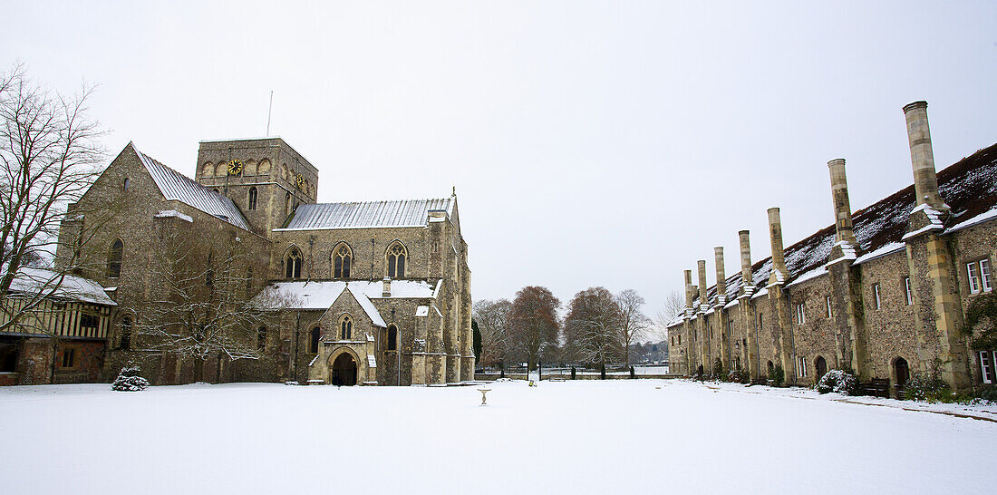 St. Cross Church In The Snow; Winchester, Hampshire, England