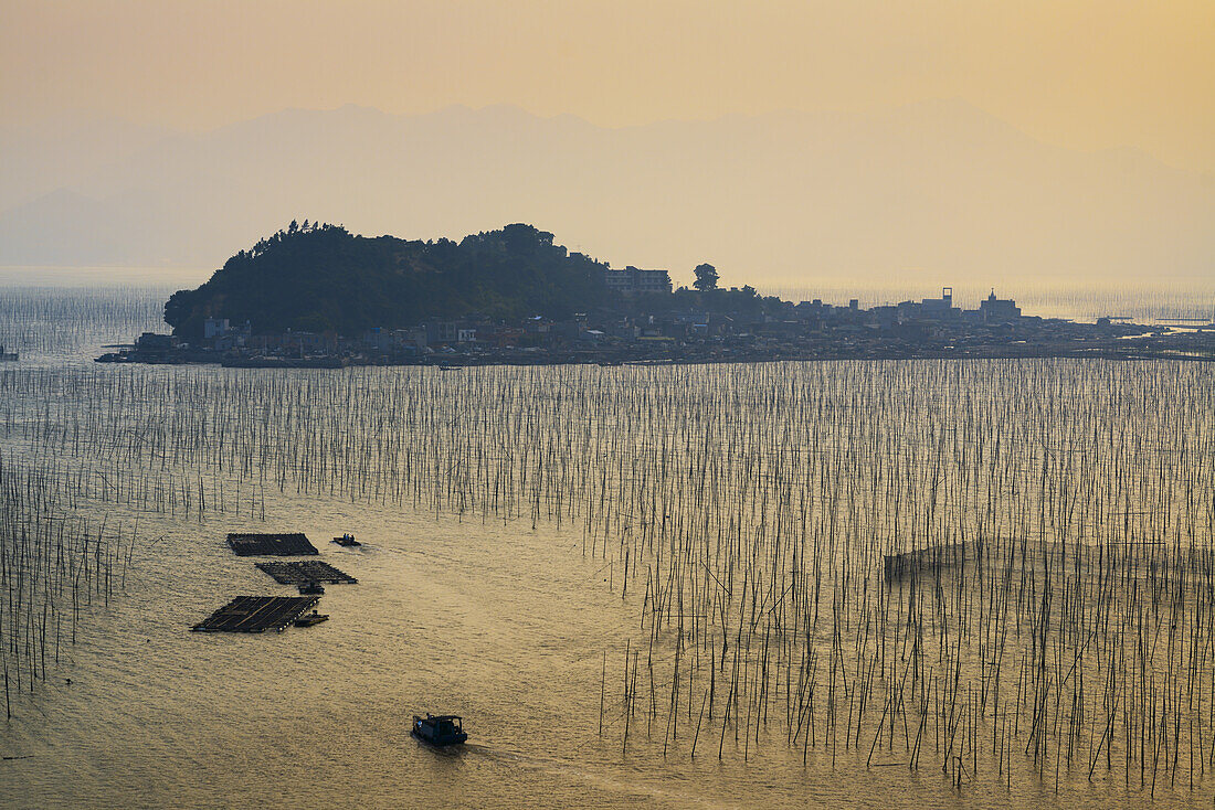 A Structure Made By Posts And Ropes To Hang Fishing Nets; Xiapu, Fujian, China