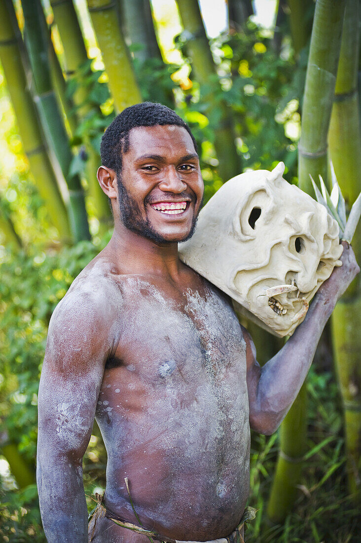 A Goroka Mudman With His Headdress Off; Goroka, Eastern Highlands, Papua New Guinea