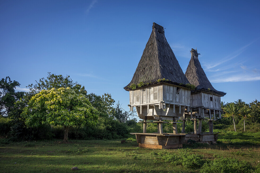 Traditionelle heilige Häuser; Bezirk Lospalmos, Timor-Leste