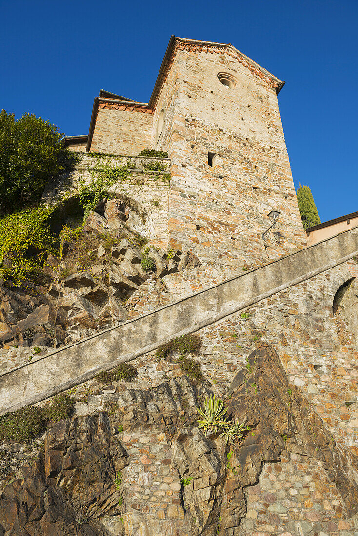 Church Built On Steep Hillside; Lugano, Ticino, Switzerland