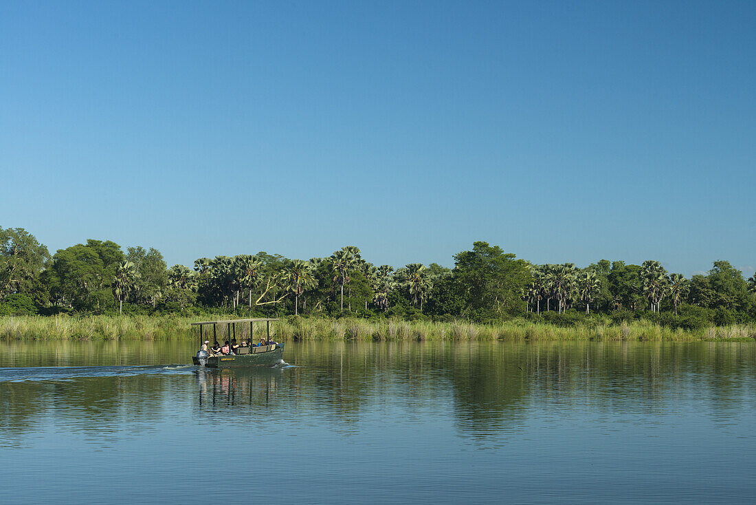 Safari Boat Going Up The Shire River, Liwonde National Park; Malawi