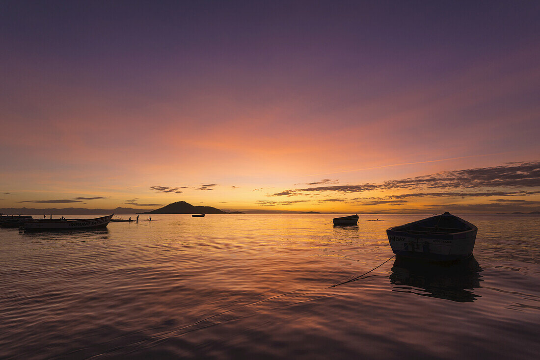 Fishing Boats At Dusk, Cape Maclear, Lake Malawi; Malawi