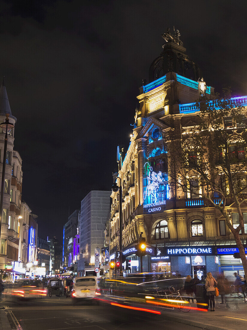 Leicester Square, Hippodrome At Night; London, England