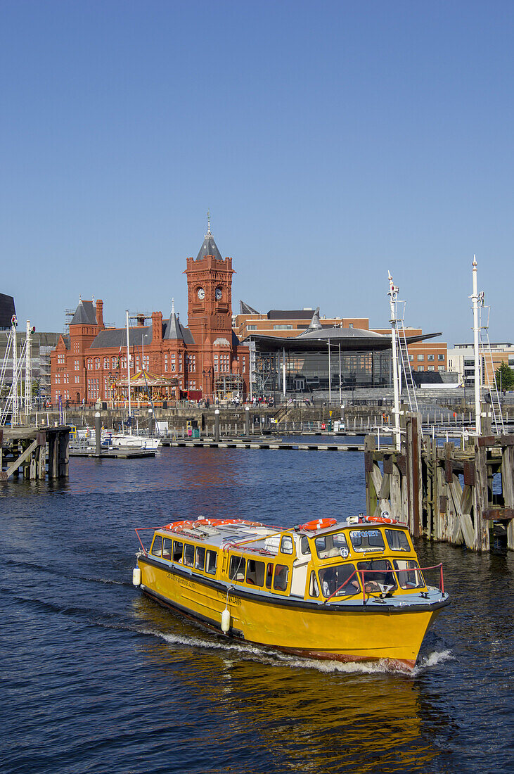 Pierhead Building And Boats In The Harbour; Cardiff, Wales