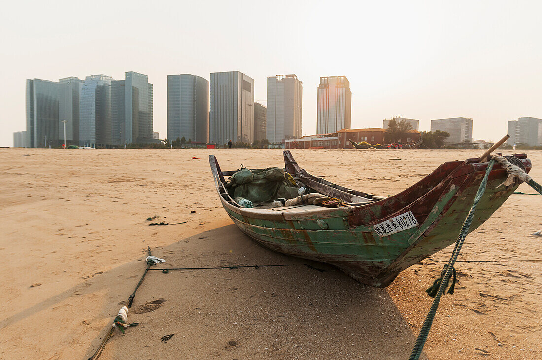 Fishing Boat On Guanyinshan Beach; Xiamen, Fujian Province, China