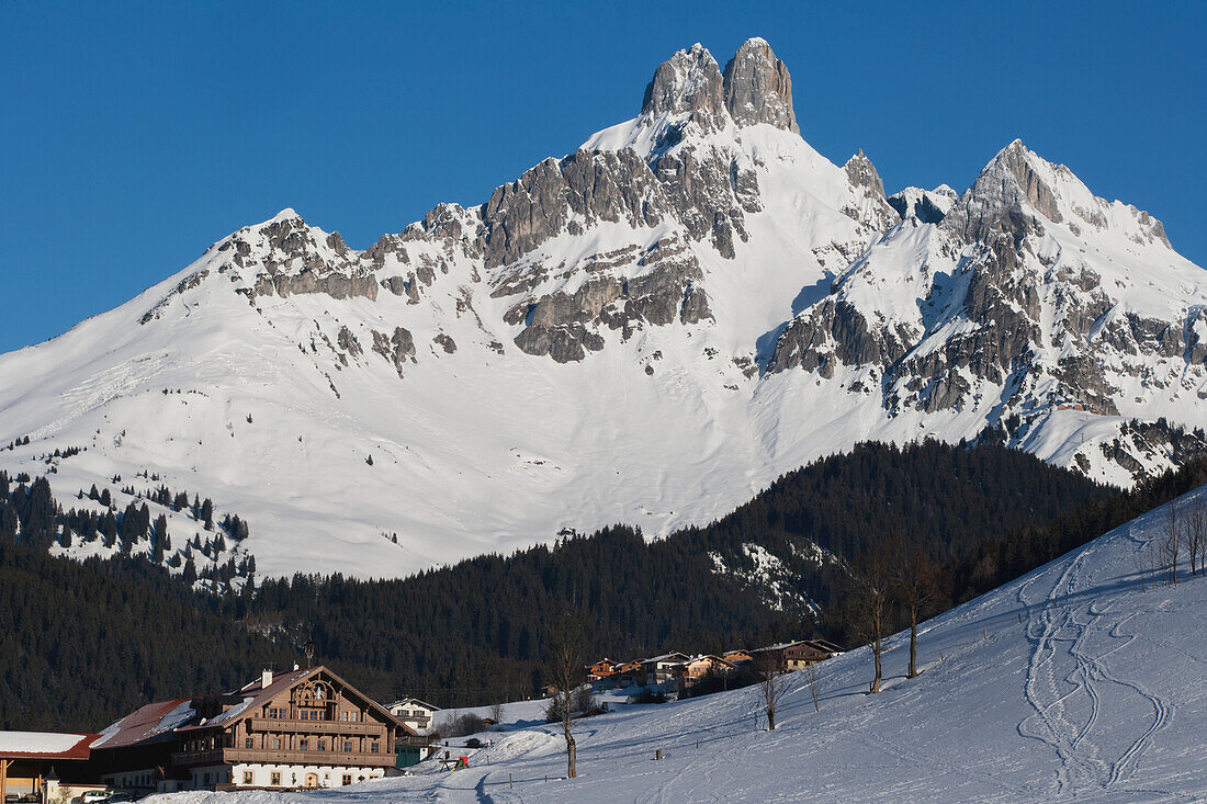 Bishop's Hat Mountain Peaks At The Ski Resort In The Austrian Alps; Filzmoos, Austria
