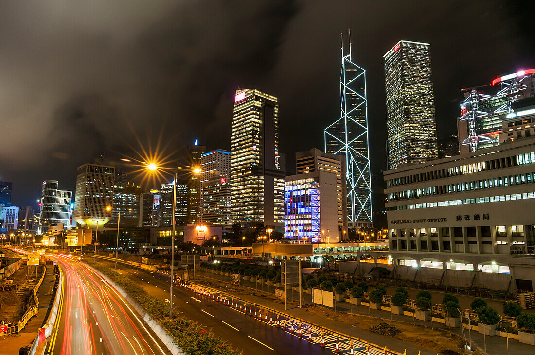 Hong Kong Island At Night With The Famous Bank Of China Building; Hong Kong, China