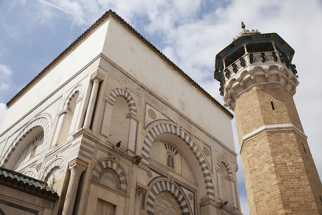 Minarett, Hammouda-Pascha-Moschee, Die Medina; Tunis, Tunesien.