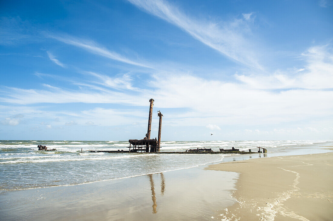 Sunken Ship On Casino Beach, The Longest Beach In The World; Rio Grande Do Sul, Brazil