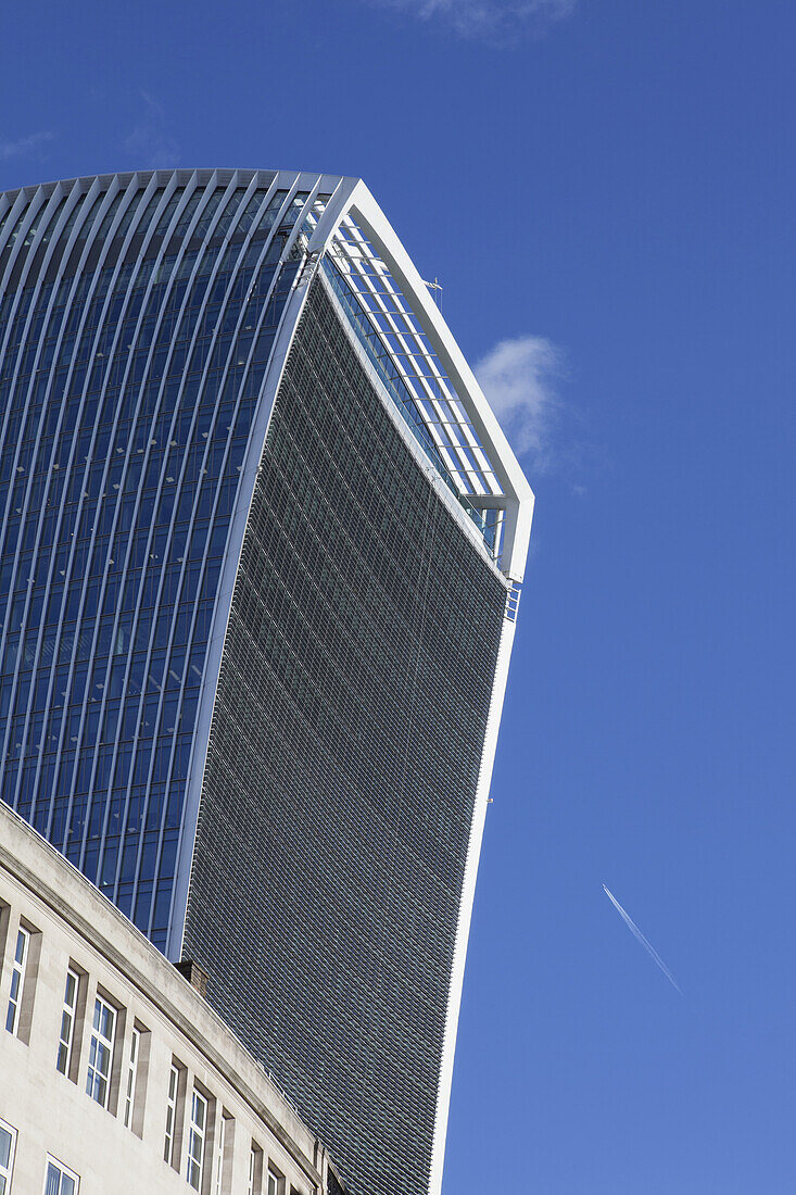 Das Walkie Talkie-Gebäude, Fenchurch Street 20, entworfen von Rafael Vinoly; London, England.