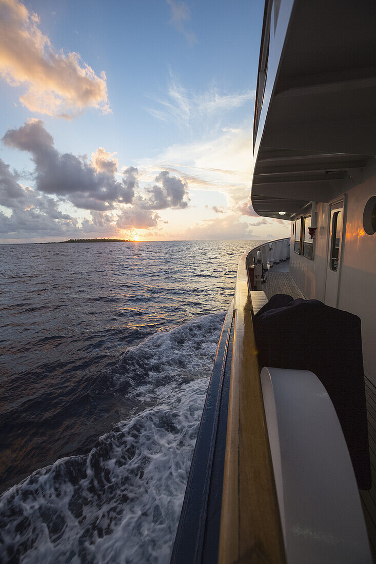 Large Sports Fishing Boat At Sunset; Tahiti