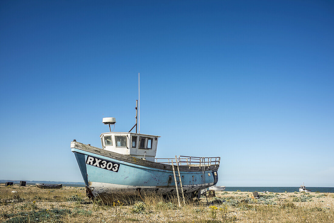 Boat On A Shingle Beach; Dungeness, Kent, England