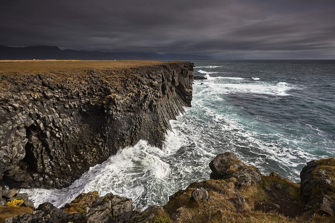 Lava cliffs along the seashore at Arnastapi, Snaefellsnes, western Iceland; Iceland