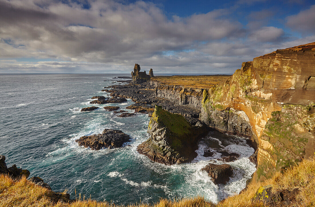 Rocks of Londranger in Snaefellsjokull National Park, Snaefellsnes peninsula, west coast of Iceland; Iceland