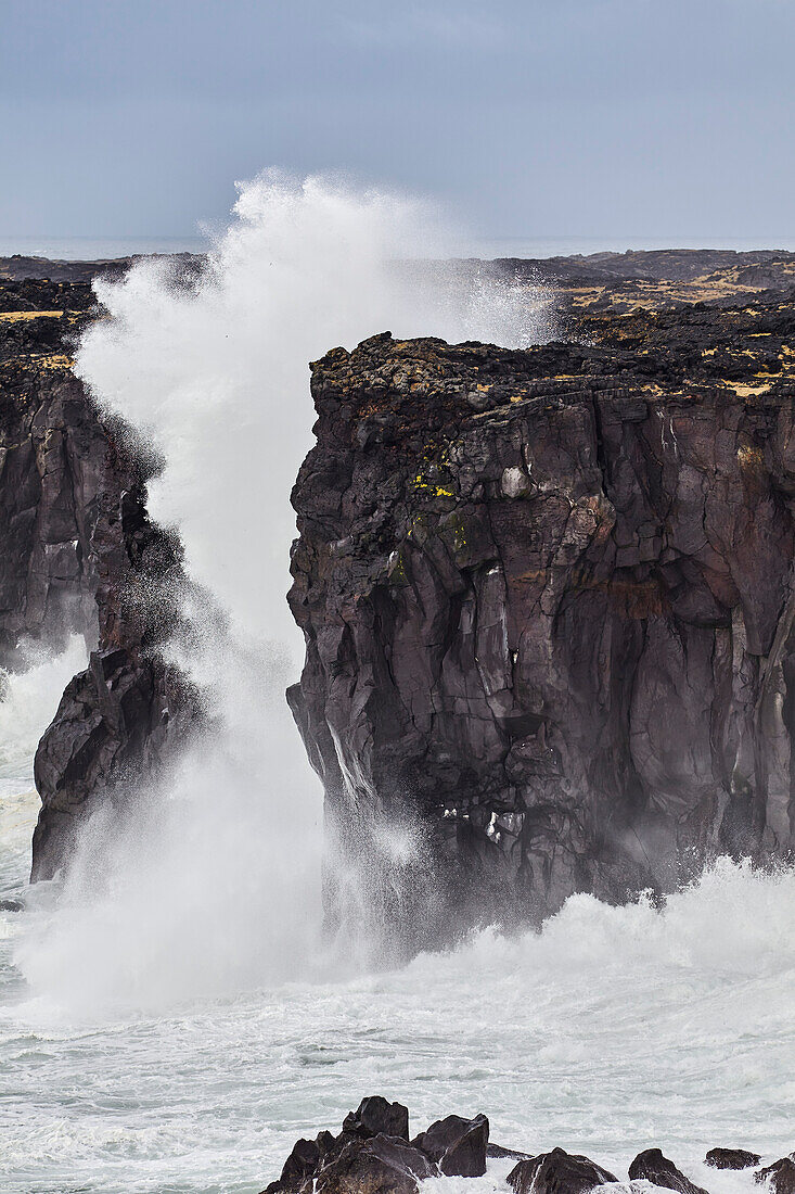 Surf on cliffs at Skalasnagi, Snaefellsnes peninsula, west coast of Iceland; Iceland