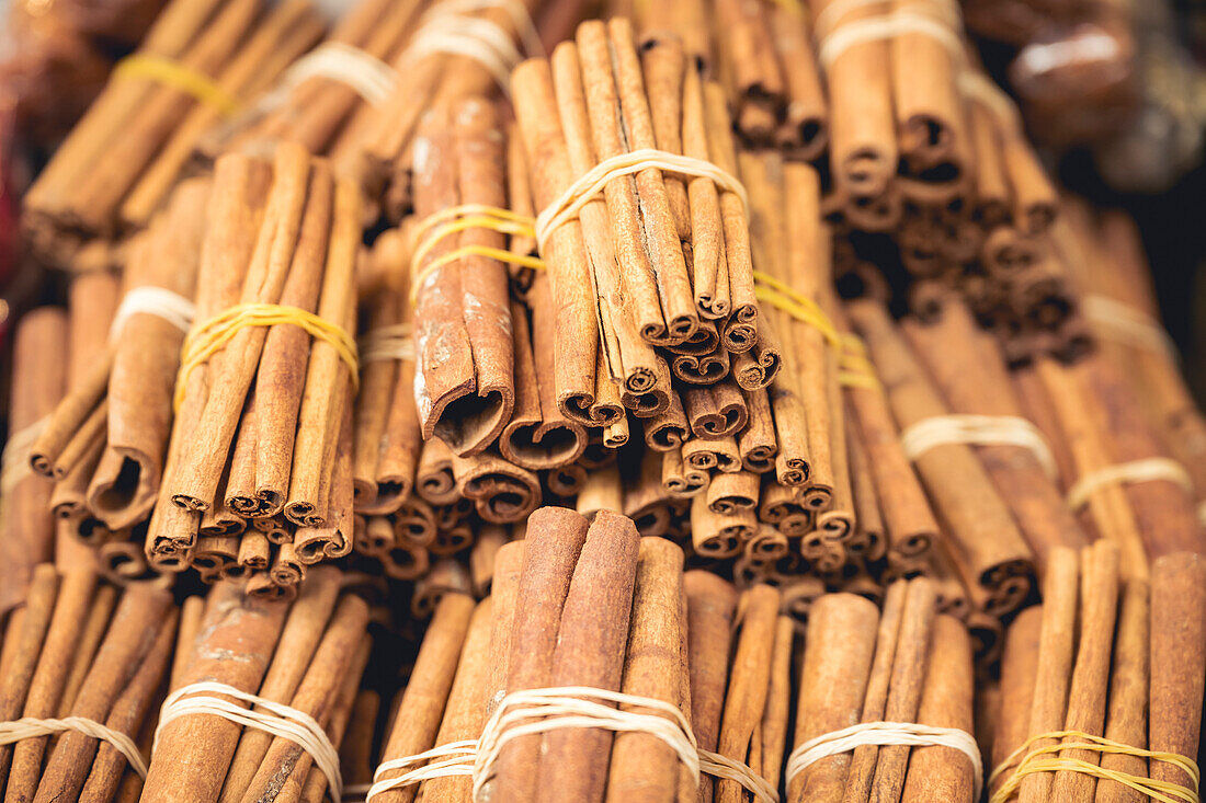 Bundled Cinnamon sticks for sale at the Spice Bazaar; Istanbul, Turkey