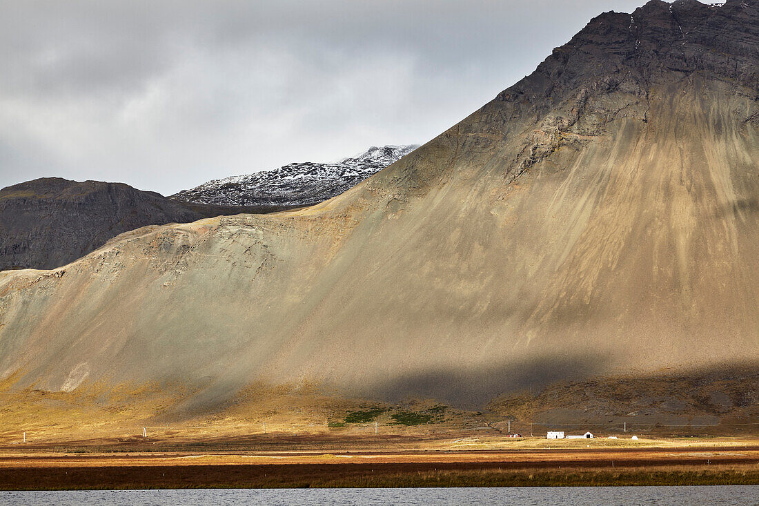 View across Lake Torfavatn towards mountains on the south side of Snaefellsnes peninsula, west coast of Iceland; Iceland